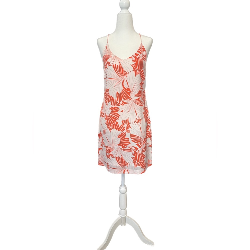 J. Crew Factory Orange/White Hawaiian Fully Lined Slip Dress - Size “0”